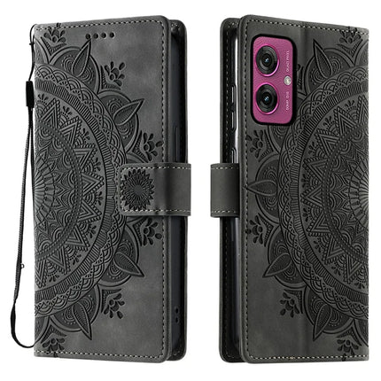 For Motorola Moto G55 5G Case Imprinted Totem Skin Feel Wallet Leather Phone Cover - Grey