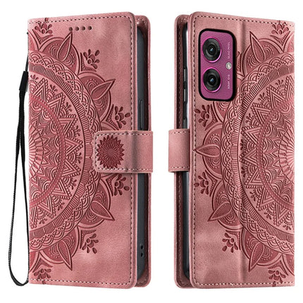 For Motorola Moto G55 5G Case Imprinted Totem Skin Feel Wallet Leather Phone Cover - Rose Gold
