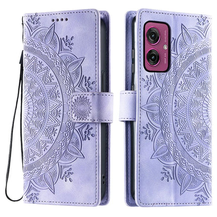 For Motorola Moto G55 5G Case Imprinted Totem Skin Feel Wallet Leather Phone Cover - Purple