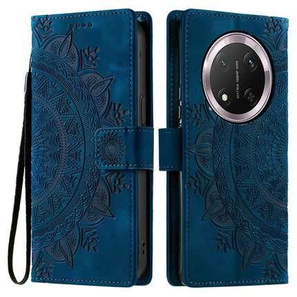 Style 018 For Honor Magic7 Lite 5G / X9c 5G / X60 Pro 5G Case Imprinted Totem Skin Feel Wallet Leather Phone Cover - Blue