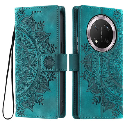 Style 018 For Honor Magic7 Lite 5G / X9c 5G / X60 Pro 5G Case Imprinted Totem Skin Feel Wallet Leather Phone Cover - Mint Green