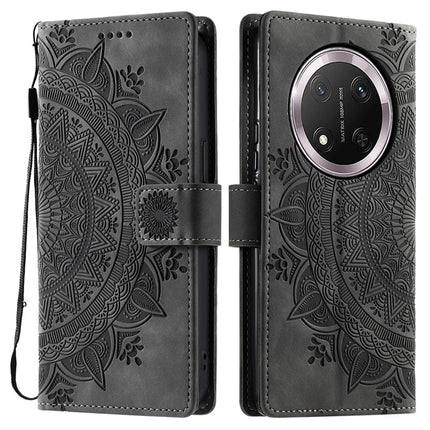Style 018 For Honor Magic7 Lite 5G / X9c 5G / X60 Pro 5G Case Imprinted Totem Skin Feel Wallet Leather Phone Cover - Grey
