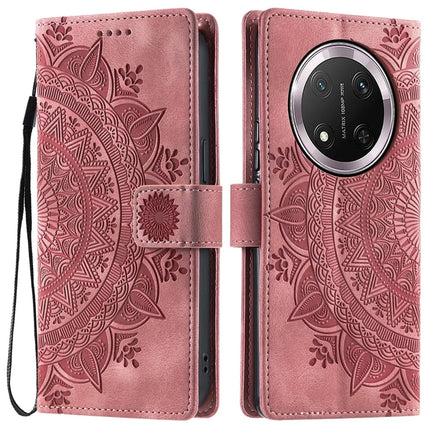Style 018 For Honor Magic7 Lite 5G / X9c 5G / X60 Pro 5G Case Imprinted Totem Skin Feel Wallet Leather Phone Cover - Rose Gold