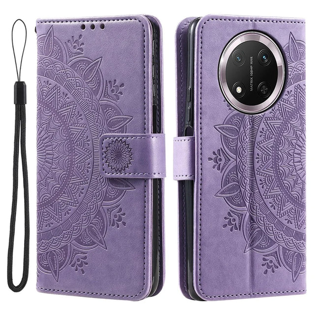 For Honor Magic7 Lite 5G / X9c 5G / X60 Pro 5G Case Imprinted Totem PU Leather Wallet Stand Phone Cover - Purple