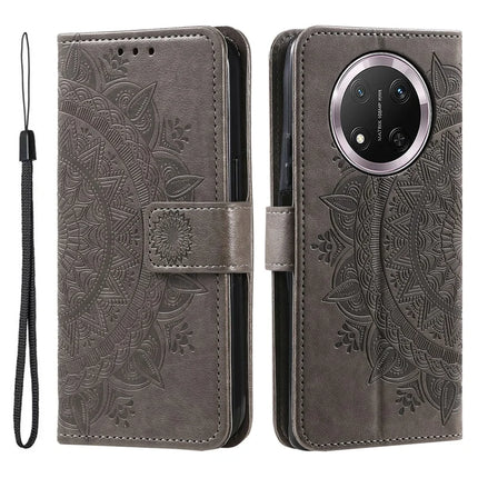 For Honor Magic7 Lite 5G / X9c 5G / X60 Pro 5G Case Imprinted Totem PU Leather Wallet Stand Phone Cover - Grey