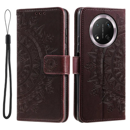 For Honor Magic7 Lite 5G / X9c 5G / X60 Pro 5G Case Imprinted Totem PU Leather Wallet Stand Phone Cover - Brown