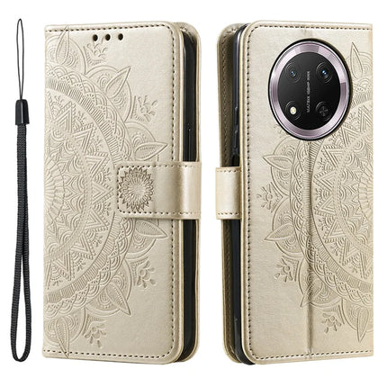 For Honor Magic7 Lite 5G / X9c 5G / X60 Pro 5G Case Imprinted Totem PU Leather Wallet Stand Phone Cover - Gold