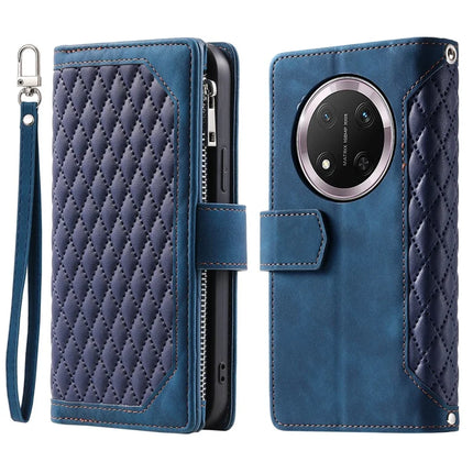 Style 005 For Honor Magic7 Lite 5G / X9c 5G / X60 Pro 5G Wallet Case Rhombus Stitching Line PU Leather Phone Cover - Blue