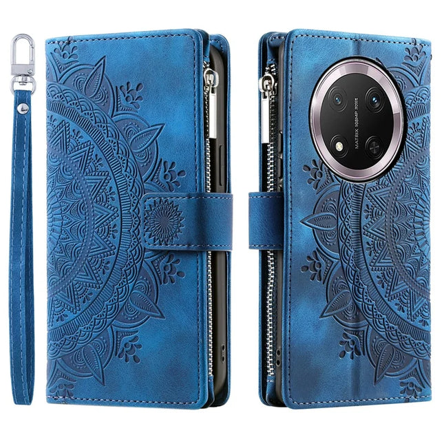 Style 006 For Honor Magic7 Lite 5G / X9c 5G / X60 Pro 5G Wallet Case PU Leather Phone Cover Mandala Flower Pattern - Blue
