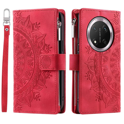 Style 006 For Honor Magic7 Lite 5G / X9c 5G / X60 Pro 5G Wallet Case PU Leather Phone Cover Mandala Flower Pattern - Red