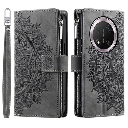 Style 006 For Honor Magic7 Lite 5G / X9c 5G / X60 Pro 5G Wallet Case PU Leather Phone Cover Mandala Flower Pattern - Grey
