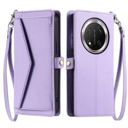 For Honor Magic7 Lite 5G / X9c 5G / X60 Pro 5G Leather Case Wallet Stand Phone Cover with Straps - Purple