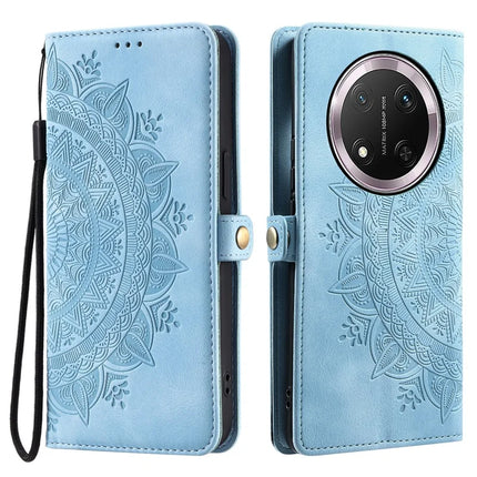 Style 016 For Honor Magic7 Lite 5G / X9c 5G / X60 Pro 5G Case Skin Feel Totem Imprinted Wallet Leather Phone Cover - Lake Blue