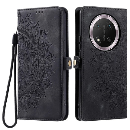 Style 016 For Honor Magic7 Lite 5G / X9c 5G / X60 Pro 5G Case Skin Feel Totem Imprinted Wallet Leather Phone Cover - Black