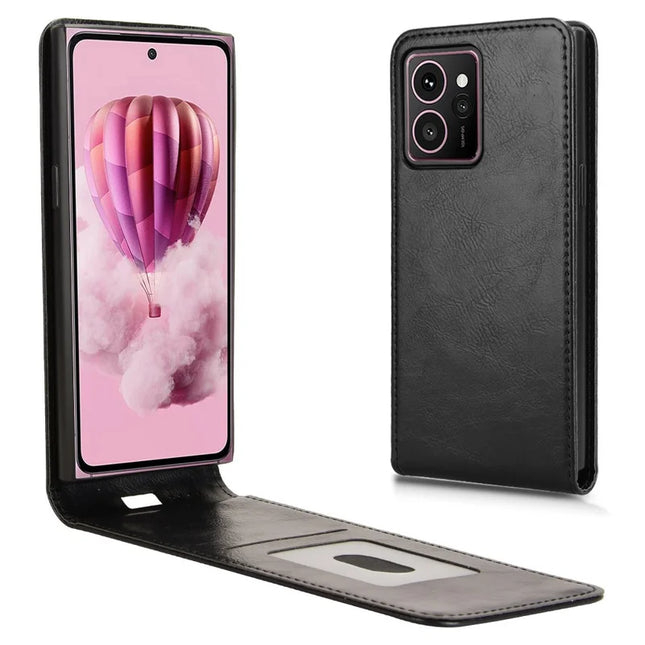 For HMD Skyline Case with Card Slot Magnetic Vertical Flip Leather Phone Cover - Black