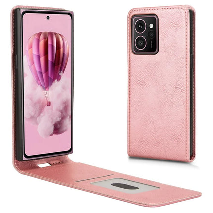 For HMD Skyline Case with Card Slot Magnetic Vertical Flip Leather Phone Cover - Rose Gold