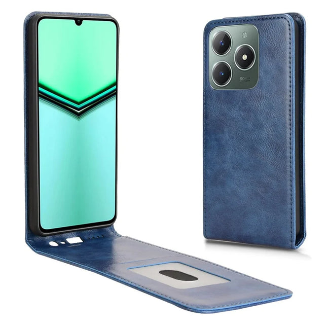 Phone Case For Realme Note 60 / Note 60x 4G / C63 4G / C61 4G / Narzo N63 4G Magnetic Vertical Flip Leather Cover with Card Slot - Dark Blue