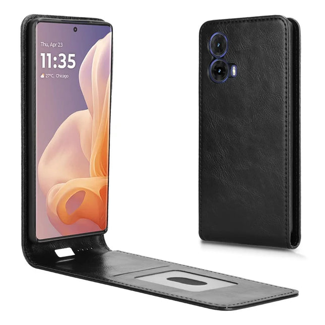 For Motorola Moto G85 5G  /  S50 Neo 5G Case with Card Slot Magnetic Vertical Flip Leather Phone Cover - Black