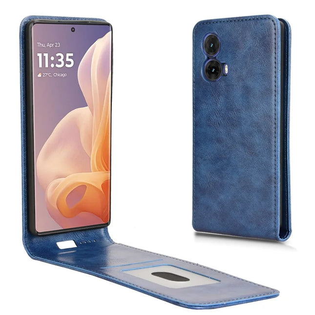 For Motorola Moto G85 5G  /  S50 Neo 5G Case with Card Slot Magnetic Vertical Flip Leather Phone Cover - Dark Blue