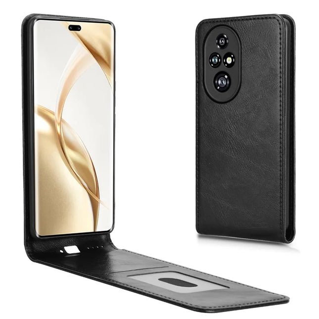 For Honor 200 Pro 5G Case with Card Slot Magnetic Vertical Flip Leather Phone Cover - Black