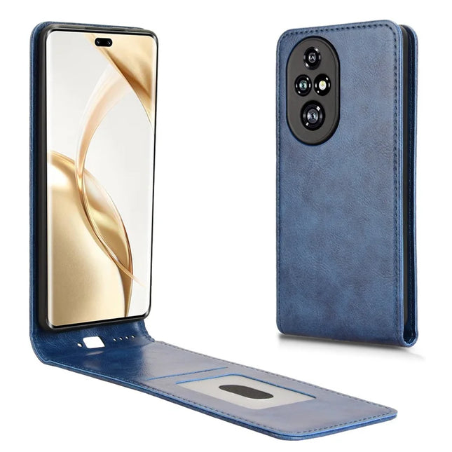 For Honor 200 Pro 5G Case with Card Slot Magnetic Vertical Flip Leather Phone Cover - Dark Blue