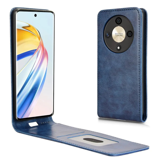 For Honor Magic6 Lite 5G  /  X9b 5G Case with Card Slot Magnetic Vertical Flip Leather Phone Cover - Dark Blue