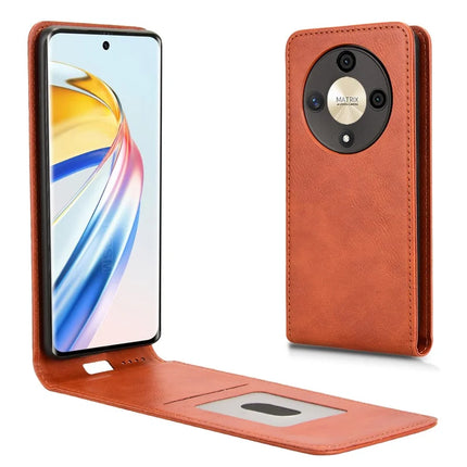 For Honor Magic6 Lite 5G  /  X9b 5G Case with Card Slot Magnetic Vertical Flip Leather Phone Cover - Orange