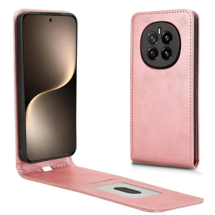 For Honor Magic7 5G Case with Card Slot Magnetic Vertical Flip Leather Phone Cover - Rose Gold