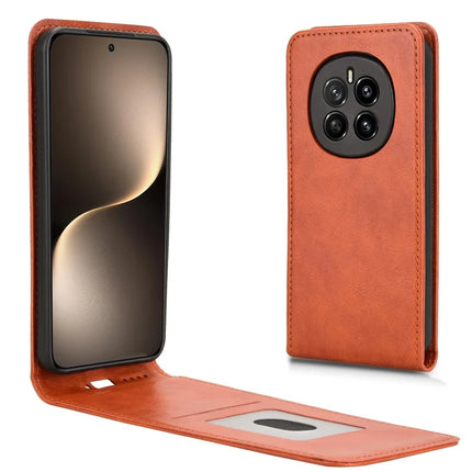 For Honor Magic7 5G Case with Card Slot Magnetic Vertical Flip Leather Phone Cover - Orange