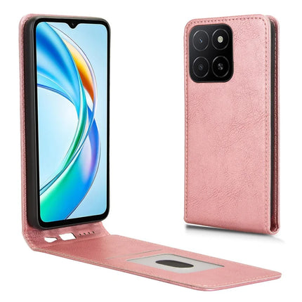 For Honor X5b  /  X5b Plus Case with Card Slot Magnetic Vertical Flip Leather Phone Cover - Rose Gold