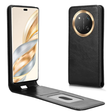 Phone Case For Honor X60 Pro 5G / X9c 5G / Magic7 Lite 5G Magnetic Vertical Flip Leather Cover with Card Slot - Black