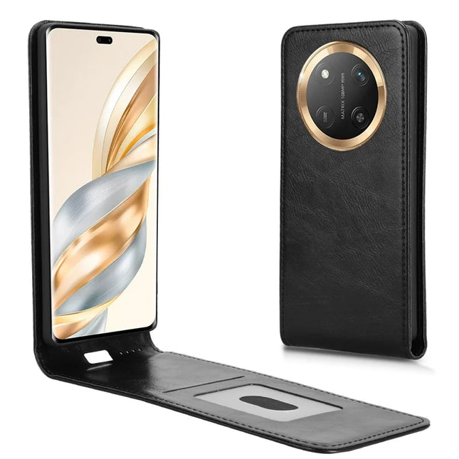 Phone Case For Honor X60 Pro 5G / X9c 5G / Magic7 Lite 5G Magnetic Vertical Flip Leather Cover with Card Slot - Black