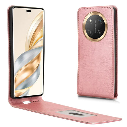 Phone Case For Honor X60 Pro 5G / X9c 5G / Magic7 Lite 5G Magnetic Vertical Flip Leather Cover with Card Slot - Rose Gold