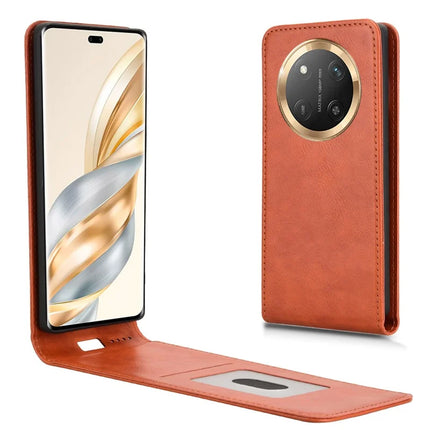 Phone Case For Honor X60 Pro 5G / X9c 5G / Magic7 Lite 5G Magnetic Vertical Flip Leather Cover with Card Slot - Orange