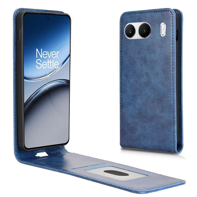 For OnePlus Nord 4 Case with Card Slot Magnetic Vertical Flip Leather Phone Cover - Dark Blue