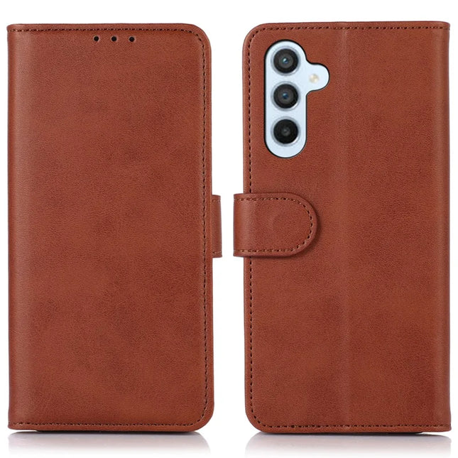 For Samsung Galaxy A56 5G Case Cowhide Texture Leather Wallet Phone Cover with Stand - Brown
