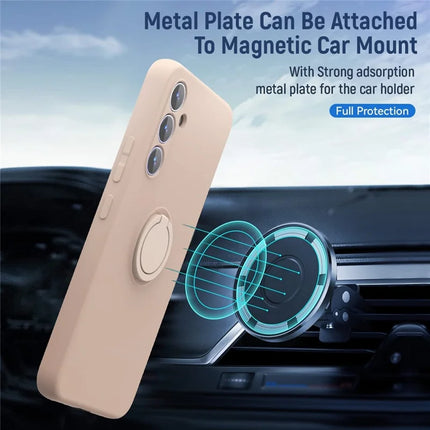For Samsung Galaxy A16 5G  /  4G Case Liquid Silicone Kickstand Cover with 2.5D Arc Edge Tempered Glass Film
