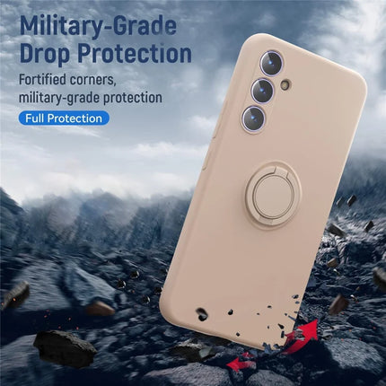 For Samsung Galaxy A16 5G  /  4G Case Liquid Silicone Kickstand Cover with 2.5D Arc Edge Tempered Glass Film