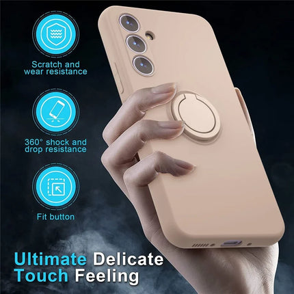 For Samsung Galaxy A16 5G  /  4G Case Liquid Silicone Kickstand Cover with 2.5D Arc Edge Tempered Glass Film