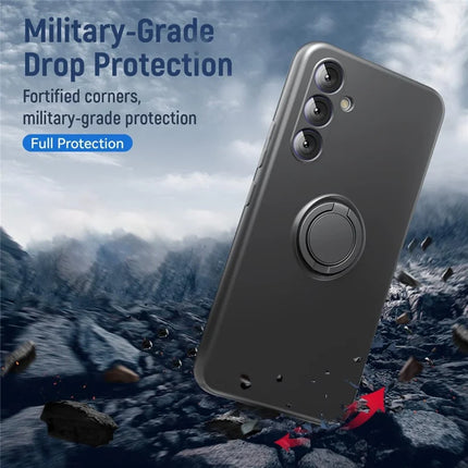 For Samsung Galaxy A26 5G Case Liquid Silicone Kickstand Cover with 2.5D Arc Edge Tempered Glass Film