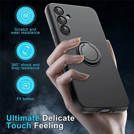 For Samsung Galaxy A26 5G Case Liquid Silicone Kickstand Cover with 2.5D Arc Edge Tempered Glass Film