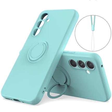 For Samsung Galaxy A16 5G  /  4G Silicone Case with Strap Ring Kickstand Phone Cover - Sky Blue