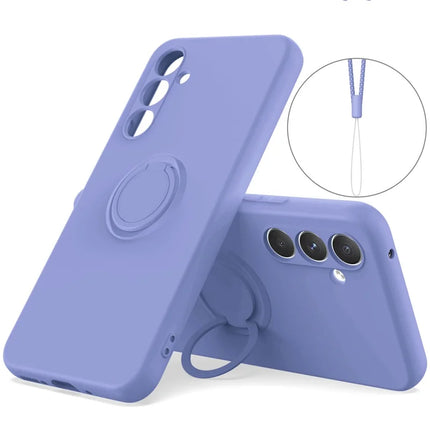 For Samsung Galaxy A16 5G  /  4G Silicone Case with Strap Ring Kickstand Phone Cover - Purple