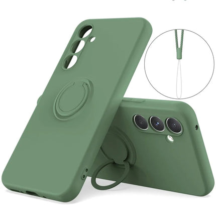 For Samsung Galaxy A16 5G  /  4G Silicone Case with Strap Ring Kickstand Phone Cover - Green