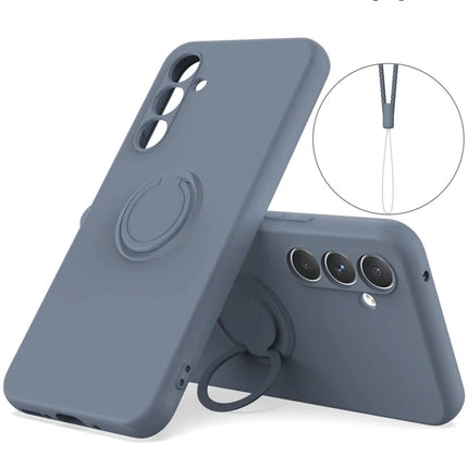 For Samsung Galaxy A16 5G  /  4G Silicone Case with Strap Ring Kickstand Phone Cover - Dark Blue