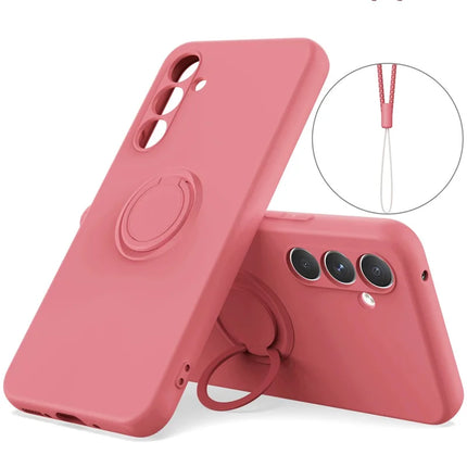 For Samsung Galaxy A16 5G  /  4G Silicone Case with Strap Ring Kickstand Phone Cover - Red