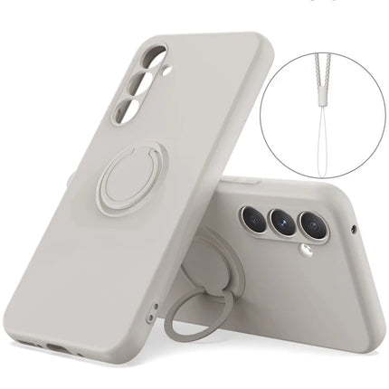 For Samsung Galaxy A16 5G  /  4G Silicone Case with Strap Ring Kickstand Phone Cover - Grey