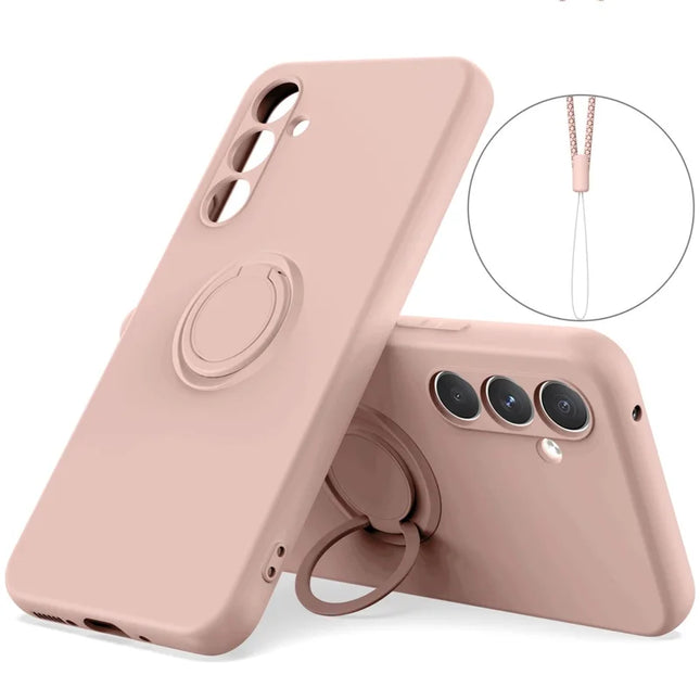 For Samsung Galaxy A36 5G Silicone Case with Strap Ring Kickstand Phone Cover - Pink