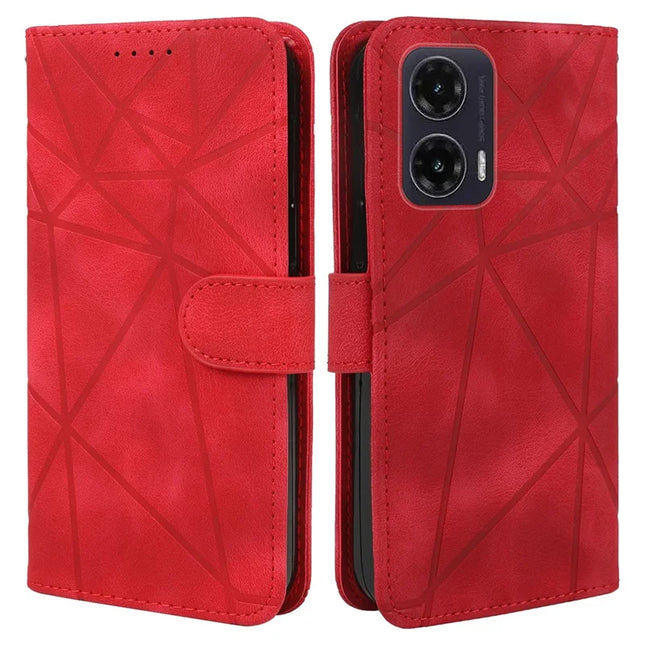 For Motorola Moto G35 5G Stand Case Line Pattern Leather Phone Cover - Red