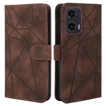For Motorola Moto G35 5G Stand Case Line Pattern Leather Phone Cover - Brown